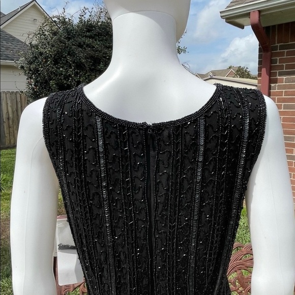 💋Papell Evening Black Beaded Sequined Luxury Camisole - Picture 7 of 15